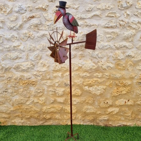 Pic, mobile, éolienne de jardin en fer motif corbeau 54,90 € LEZARD DU JARDIN