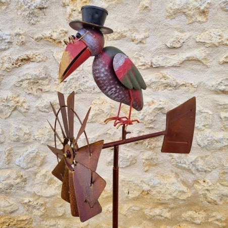 Pic, mobile, éolienne de jardin en fer motif corbeau 54,90 € LEZARD DU JARDIN