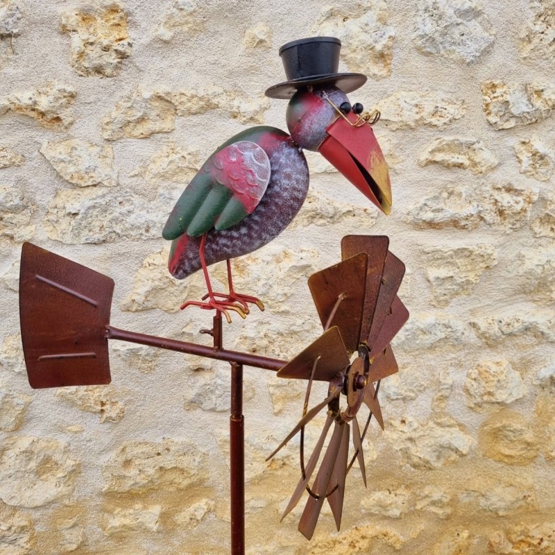 Pic, mobile, éolienne de jardin en fer motif corbeau 54,90 € LEZARD DU JARDIN