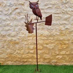 Pic, éolienne de jardin en fer motif chouette aspect rouille 54,90 € LEZARD DU JARDIN