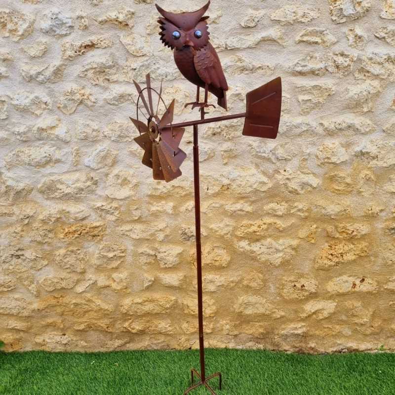 joli éolienne chouette jardin H154 cm | -Lézard du Jardin.