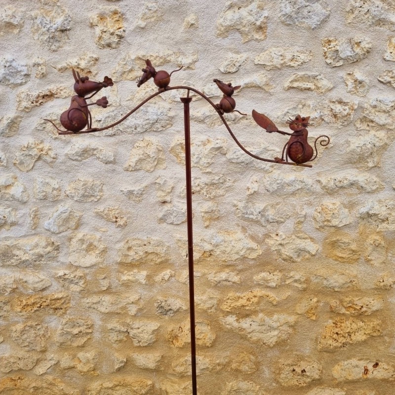 Mobile de Jardin décoration métal chat et souris hauteur 156 cm 39,90 € LEZARD DU JARDIN