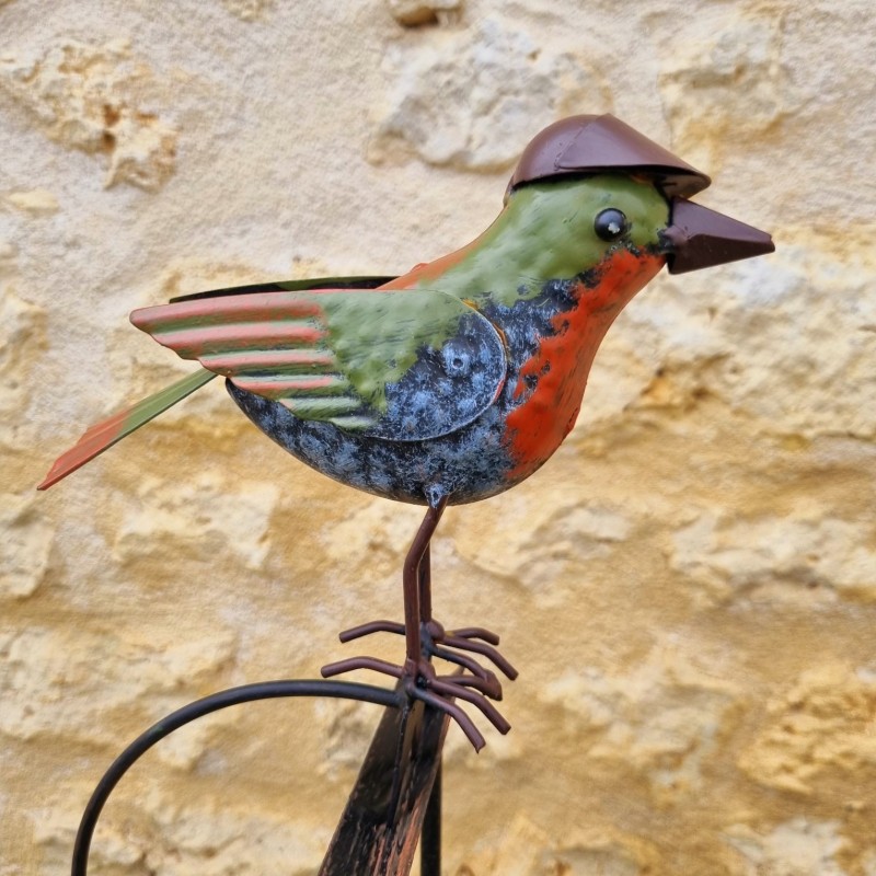 Balancier, tuteur en métal et verre oiseau avec chapeau