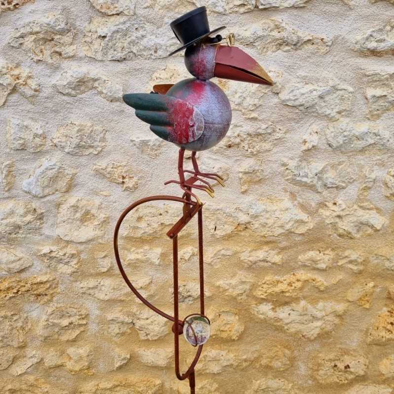 Balancier corbeau de jardin métal et verre à planter. -LDJ .