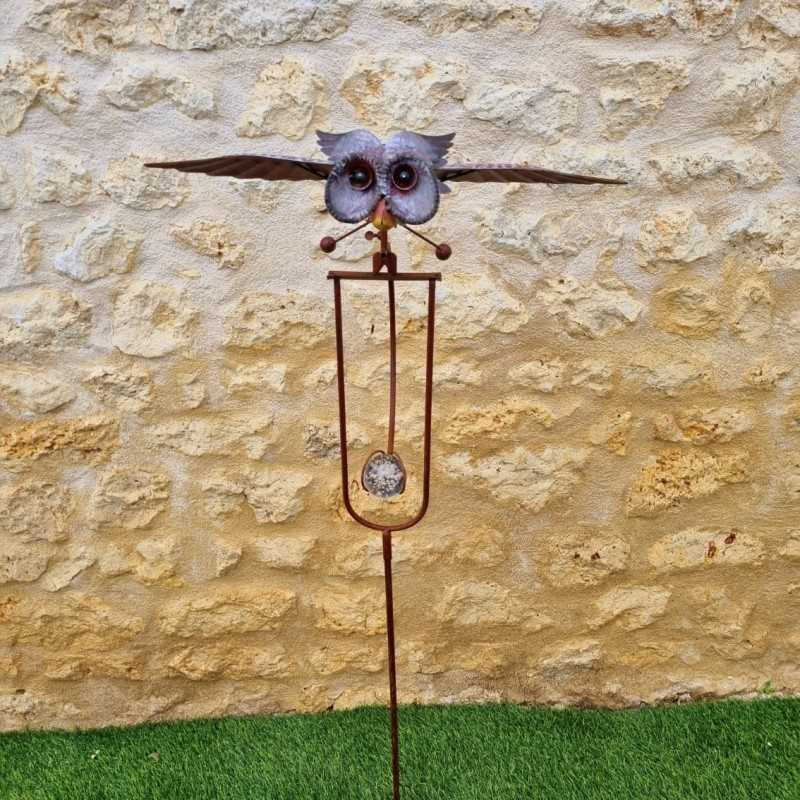 Balancier jardin hibou métal sur pic H132 | Lézard Jardin .
