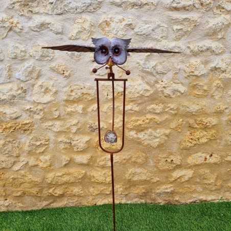 Balancier jardin hibou métal sur pic H132 | Lézard Jardin .