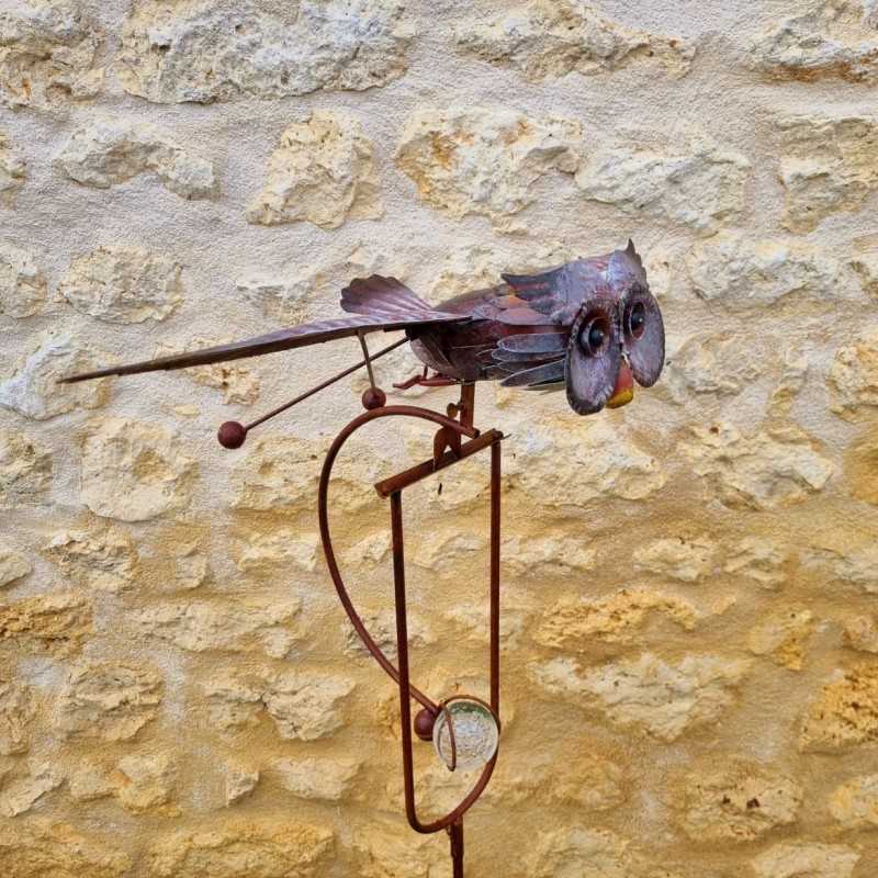 Balancier jardin hibou métal sur pic H132 | Lézard Jardin .