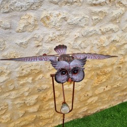 Balancier jardin hibou métal sur pic H132 | Lézard Jardin .