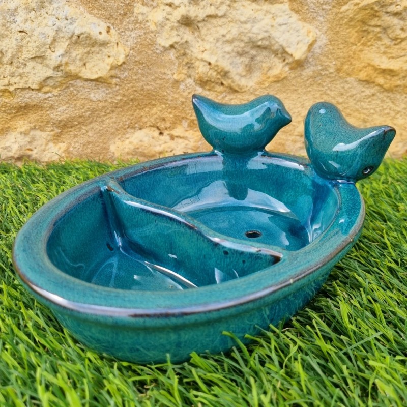  Bain d'oiseaux, mangeoire en terre cuite à posé bleu 28,90 € LEZARD DU JARDIN