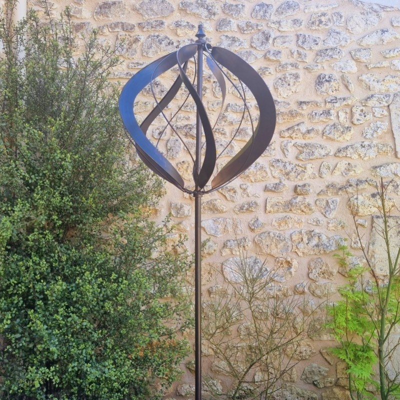 Éolienne décorative de jardin Châteaudun | Moulin à vent en métal marron patiné