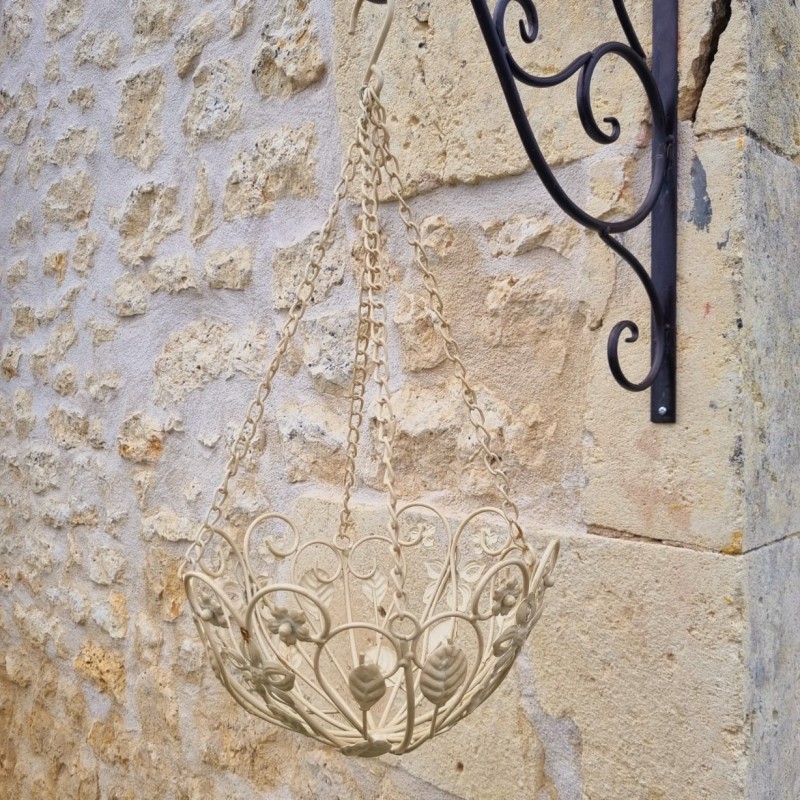 Panier Porte Plante Suspendue en fer beige patiné marron