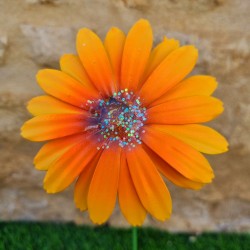Fleur en fer orange centre paillettes