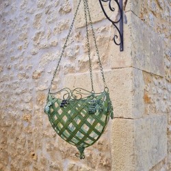 Panier Porte Plante Suspendue en fer vert patiné jaune et marron