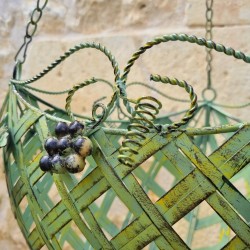 Panier Porte Plante Suspendue en fer vert patiné jaune et marron