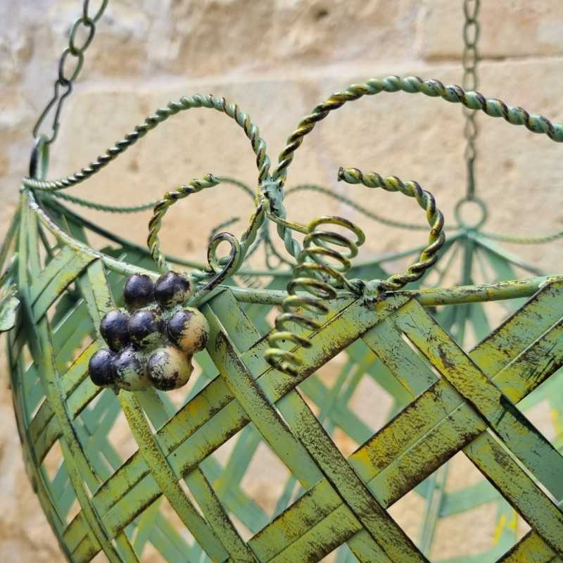 Panier Porte Plante Suspendue en fer vert patiné jaune et marron
