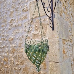 Panier Porte Plante Suspendue en fer vert patiné jaune et marron