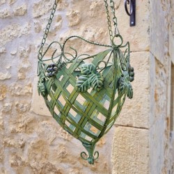 Panier Porte Plante Suspendue en fer vert patiné jaune et marron