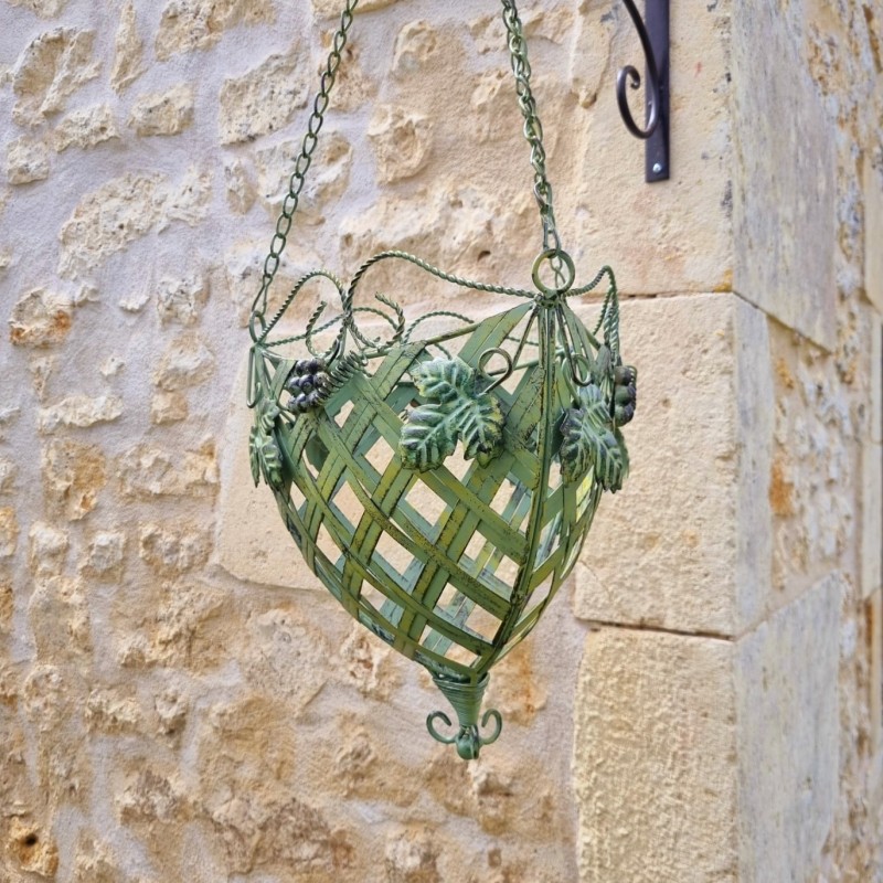 Panier Porte Plante Suspendue en fer vert patiné jaune et marron
