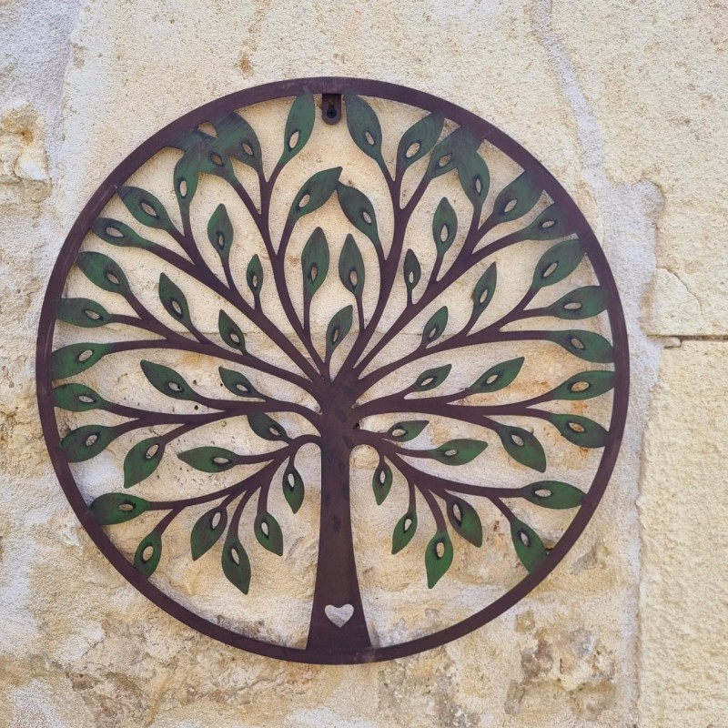 Arbre de vie feuilles et cœur marron et vert