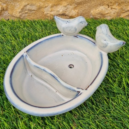 Bain d'oiseaux, mangeoire en terre cuite à posé blanc bleu 28,90 € LEZARD DU JARDIN