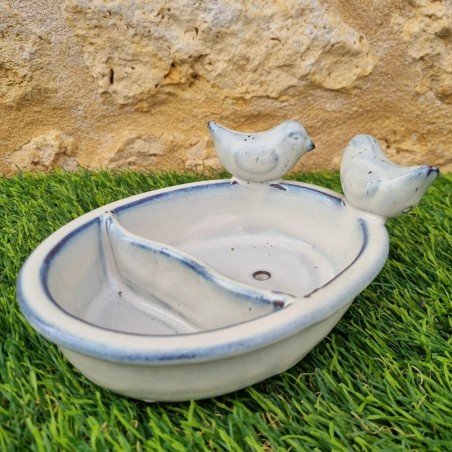 Bain d'oiseaux, mangeoire en terre cuite à posé blanc bleu 28,90 € LEZARD DU JARDIN