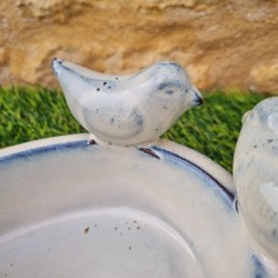 Bain d'oiseaux, mangeoire en terre cuite à posé blanc bleu 28,90 € LEZARD DU JARDIN