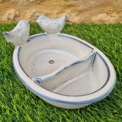 Bain d'oiseaux, mangeoire en terre cuite à posé blanc bleu 28,90 € LEZARD DU JARDIN