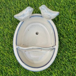 Bain d'oiseaux, mangeoire en terre cuite à posé blanc bleu 28,90 € LEZARD DU JARDIN