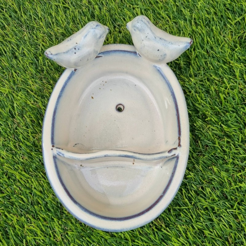 Bain d'oiseaux, mangeoire en terre cuite à posé blanc bleu 28,90 € LEZARD DU JARDIN