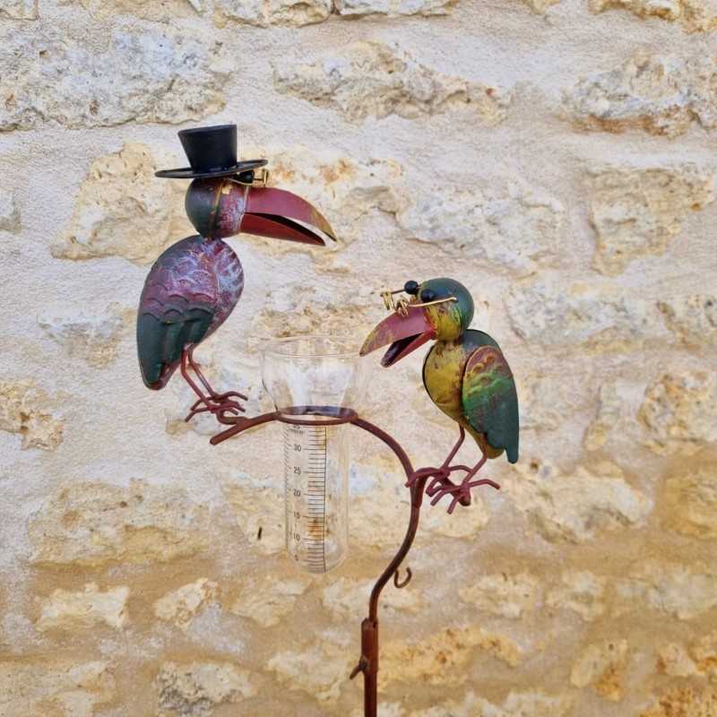 Pluviomètre décoratif motif corbeaux couleur rouille 127 cm 39,90 € LEZARD  DU JARDIN