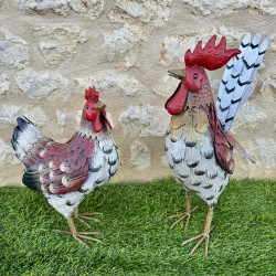  Statue sculpture poule et coq patiné en métal 49,90 € LEZARD DU JARDIN
