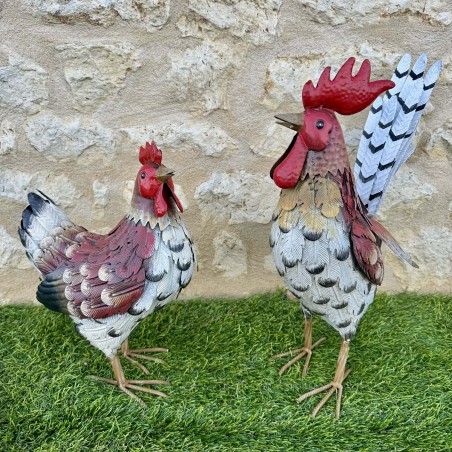  Statue sculpture poule et coq patiné en métal 49,90 € LEZARD DU JARDIN