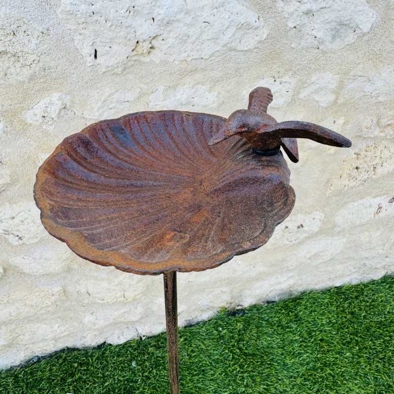 Bain d'oiseaux sur pic en fonte couleur rouille 100 cm