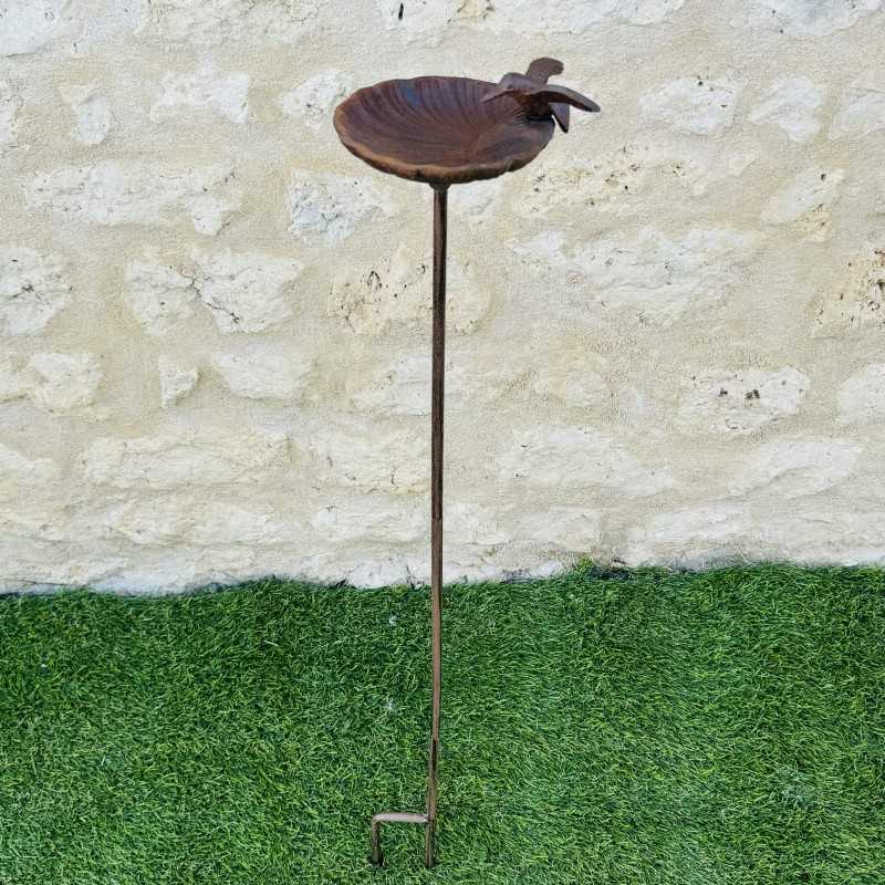 Bain d'oiseaux sur pic en fonte couleur rouille 100 cm