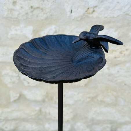 Bain d'oiseaux, sur pic, en fonte marron pour jardin 100 cm.