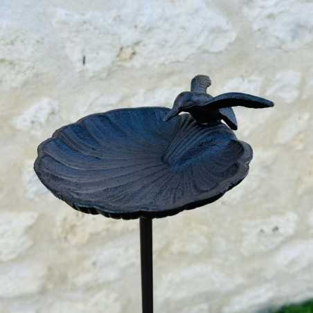 Bain d'oiseaux, sur pic, en fonte marron pour jardin 100 cm.
