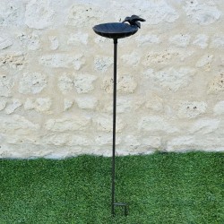 Bain d'oiseaux, sur pic, en fonte marron pour jardin 100 cm.