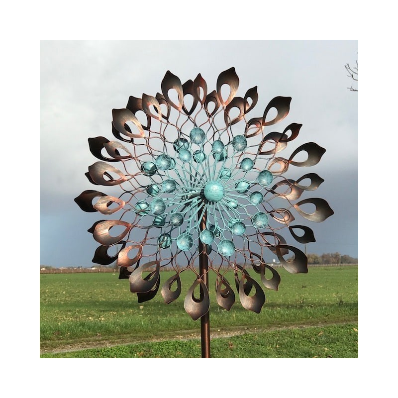Éolienne décorative de jardin en fer 213x60x27 Modèle Budos moulin à vent sculpture de jardin en métal