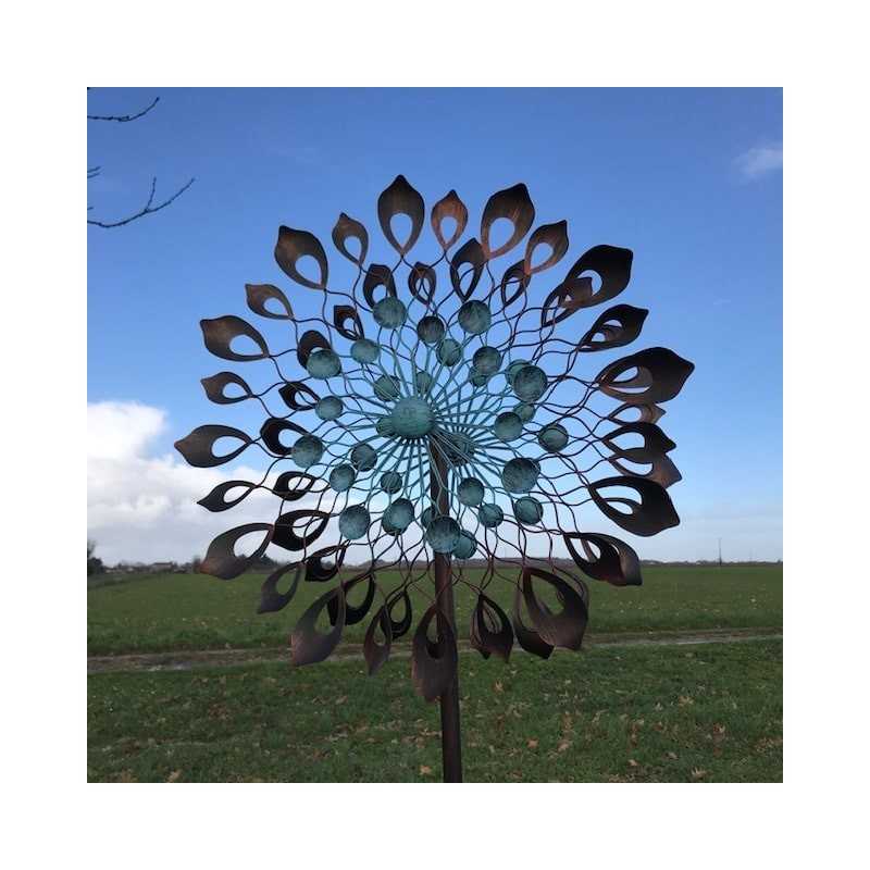 Éolienne décorative de jardin en fer 213x60x27 Modèle Budos déco mobile au jardin jeu de vent