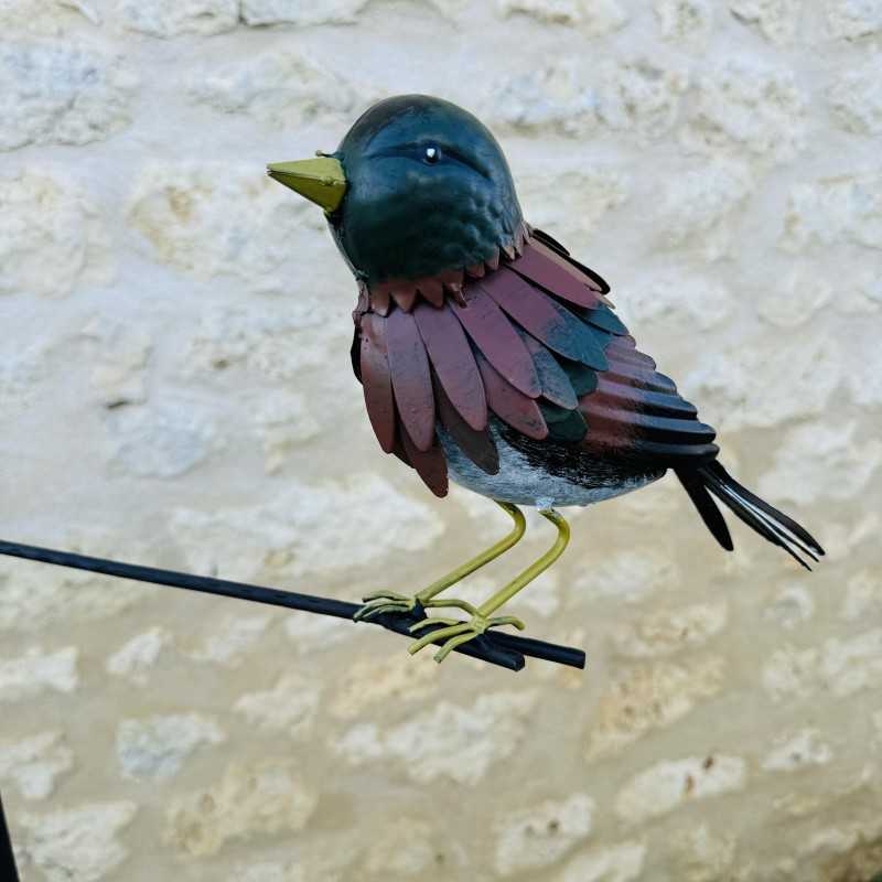 Mobile de jardin oiseau coloré en métal H133 vue de près