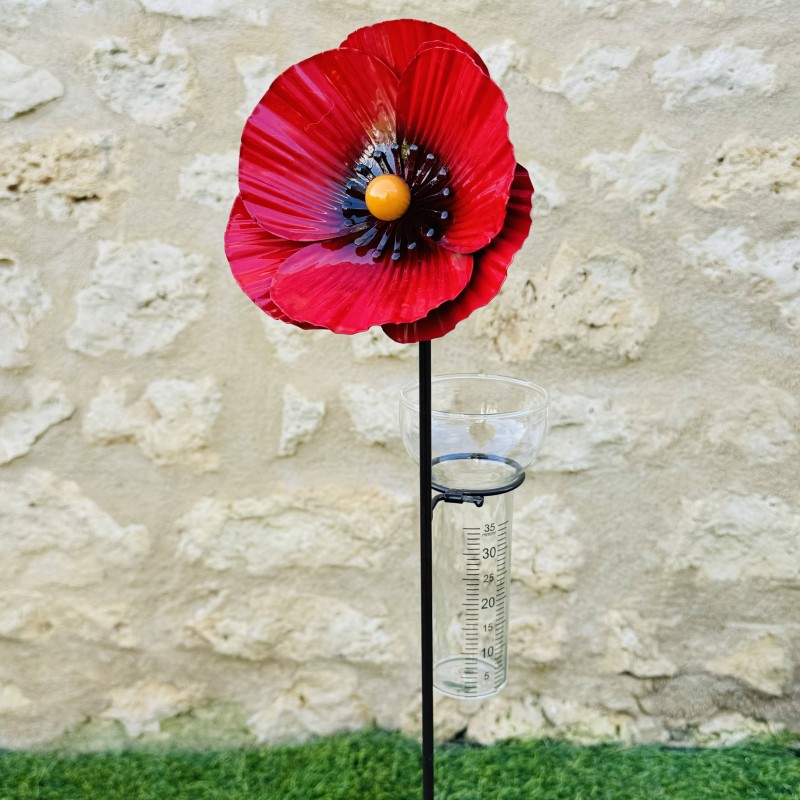 Pluviomètre Coquelicot - Élégance Florale au jardin