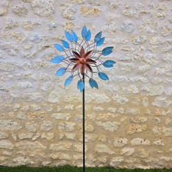 Moulin à Vent Décoratif en Métal avec Fleurs et Feuilles Colorées – Hauteur 174 cm vue entière 