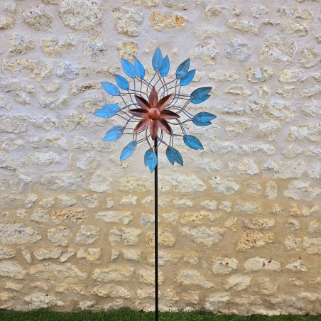 Moulin à Vent Décoratif en Métal avec Fleurs et Feuilles Colorées – Hauteur 174 cm vue entière 