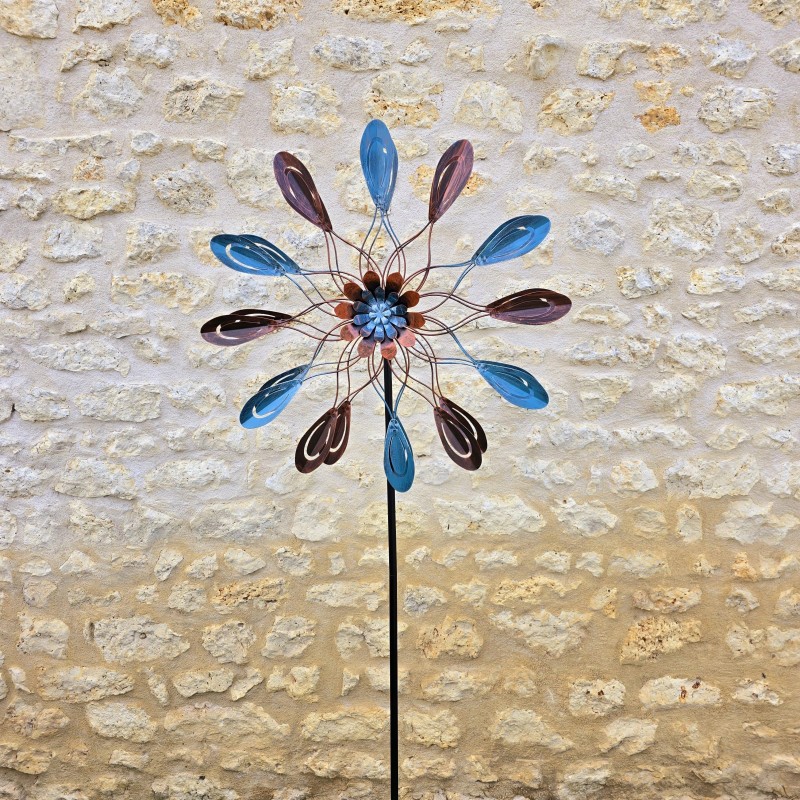 Grand Moulin à Vent Décoratif en Métal avec Motifs Élégants – Diamètre 72 cm, Hauteur 190 cm