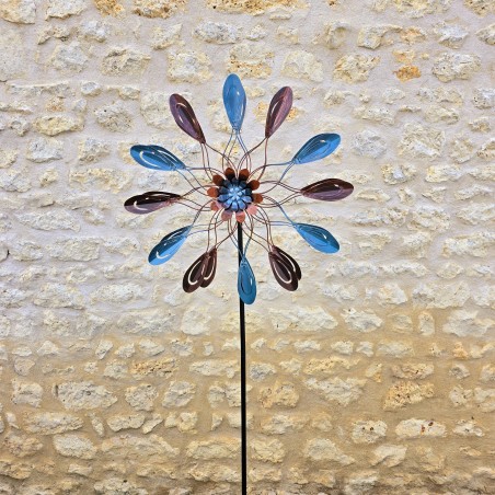 Grand Moulin à Vent Décoratif en Métal avec Motifs Élégants – Diamètre 72 cm, Hauteur 190 cm