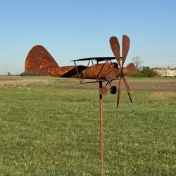 Avion éolienne décorative en métal rouillé – Une touche vintage pour vos extérieurs