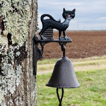 Cloche murale en fonte avec chat noir – Décoration féline et colorée