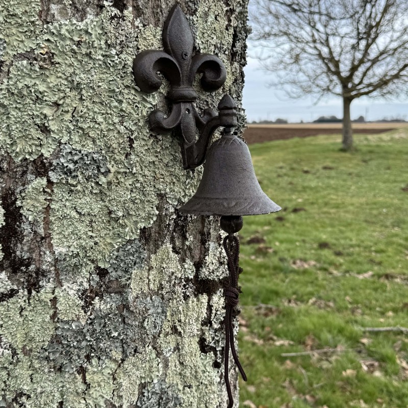 Cloche murale en fonte avec fleur de lys  vue de coté