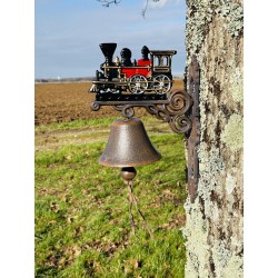 Cloche murale en fonte avec locomotive - Originalité et charme ferroviaire vue entière