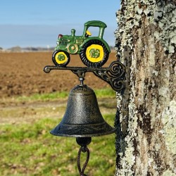 Cloche  de porte murale en fonte avec tracteur - Décoration rustique de ferme